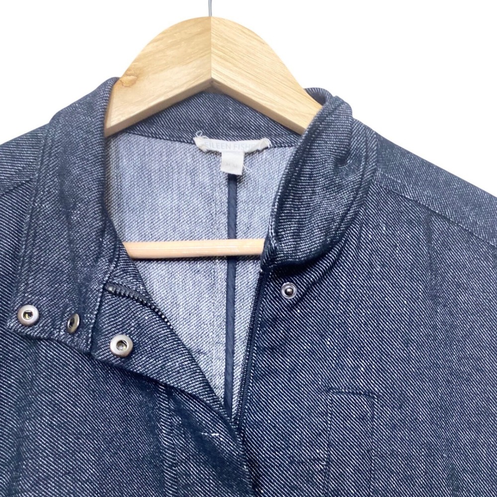 Eileen Fisher Womens Dark Wash Denim Cotton Linen Utility Jacket Blue Size Med - Picture 2 of 4